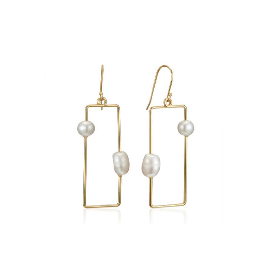 Gold Hip to be Square Baroque Earrings