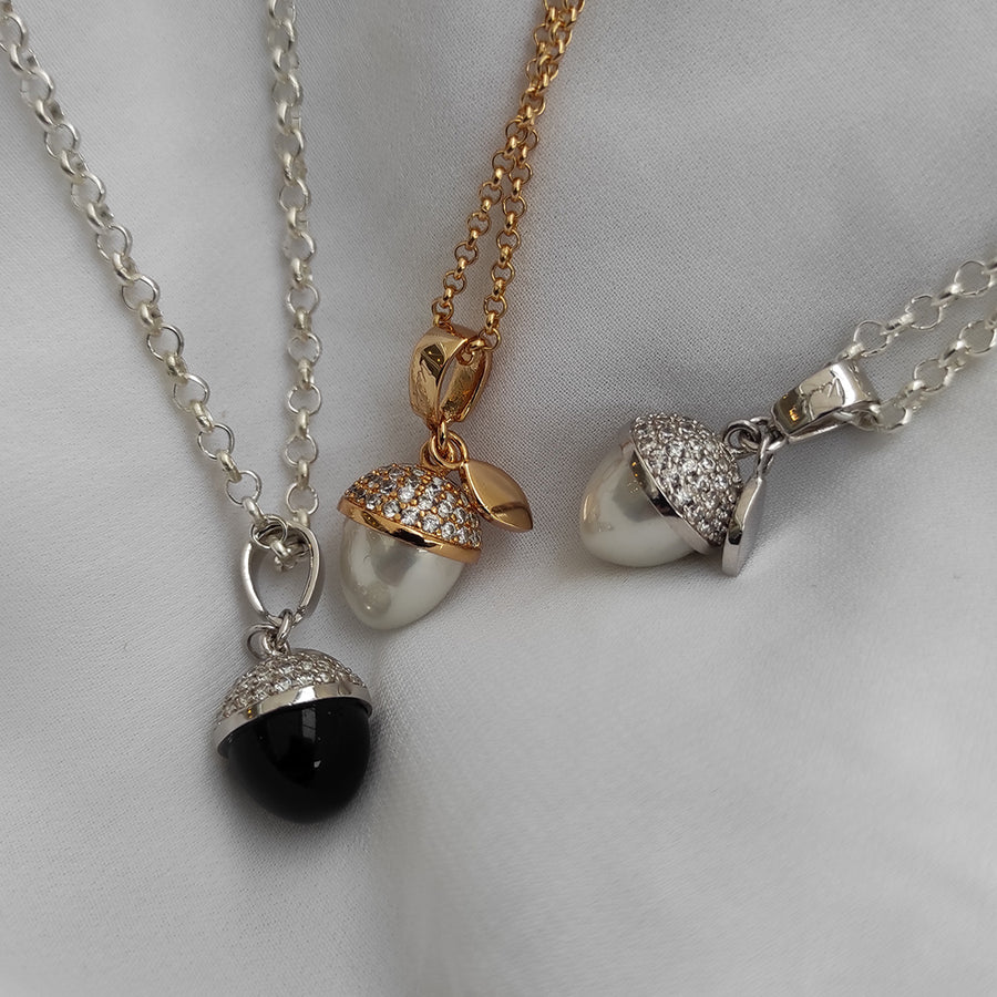 Mini Pearl Acorn Necklace - Silver