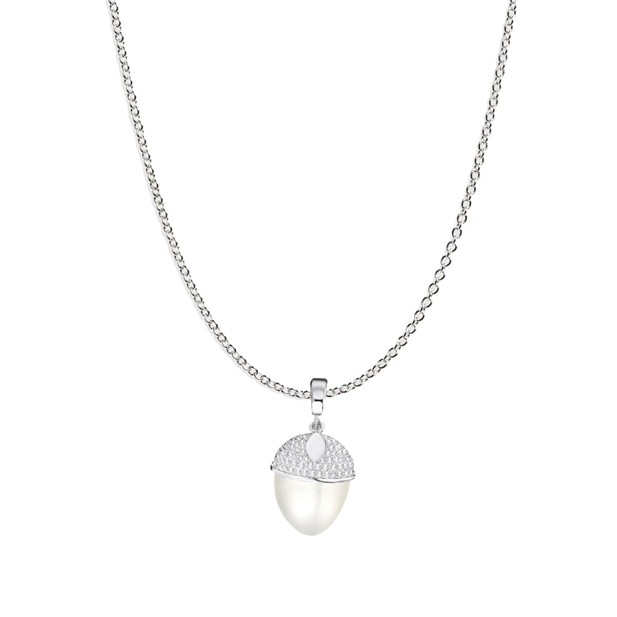 Mini Pearl Acorn Necklace - Silver