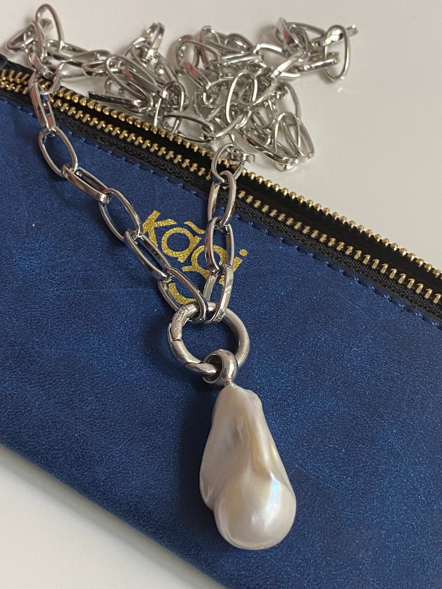 Bundle! Silver Baroque Pearl Pendant + Silver Links Chain 75cm