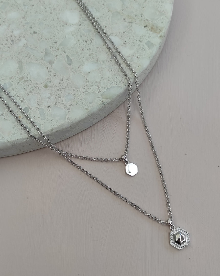 Sterling Silver Geometry Layered Necklace - 925 Silver*