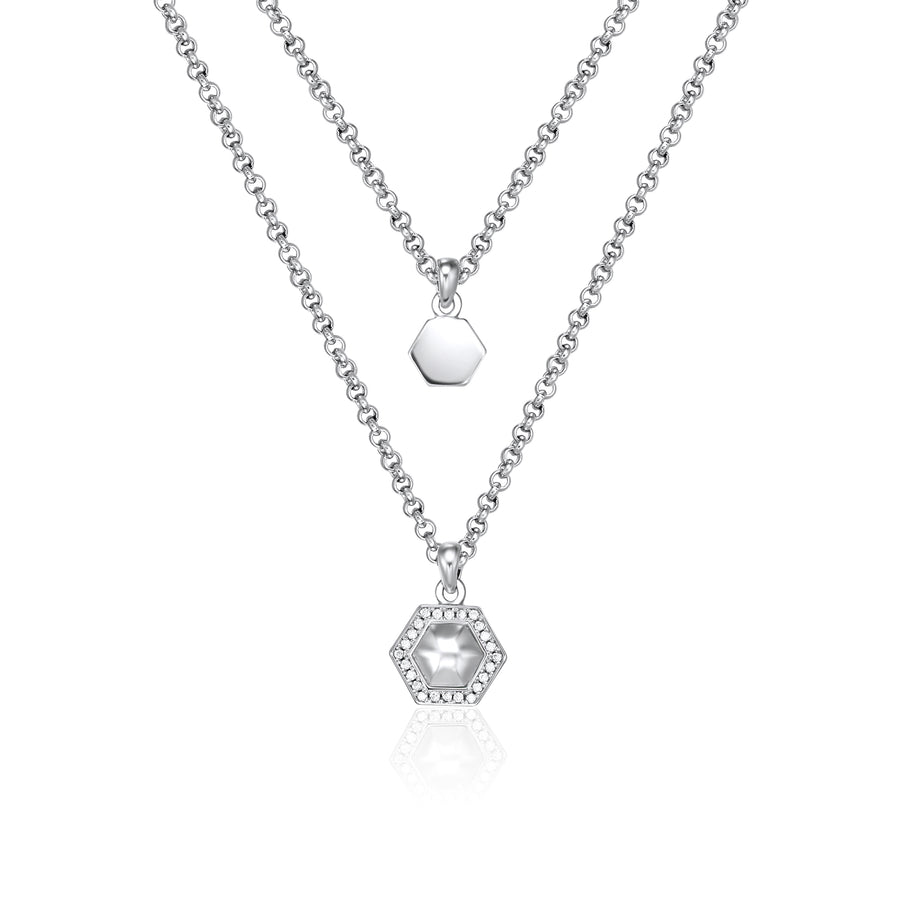 Sterling Silver Geometry Layered Necklace - 925 Silver* (3926677586006)