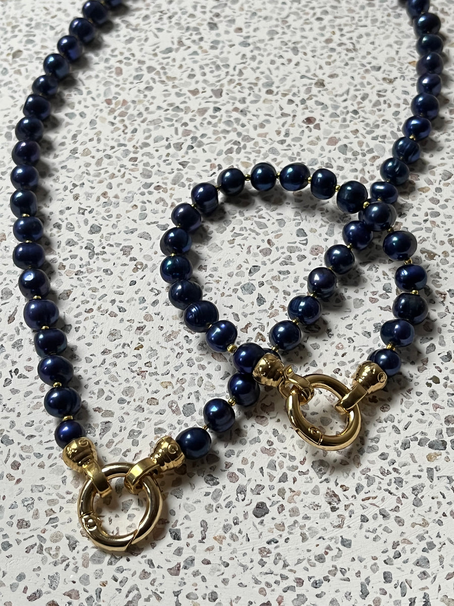 LAST 1! 14k Gold Blue Lagoon Pearl Necklace & Bracelet set