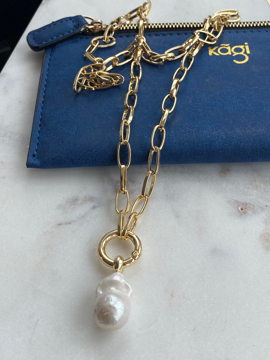 Bundle Deal! 14k Gold Baroque Pearl Pendant & Gold Links Chain 75cm