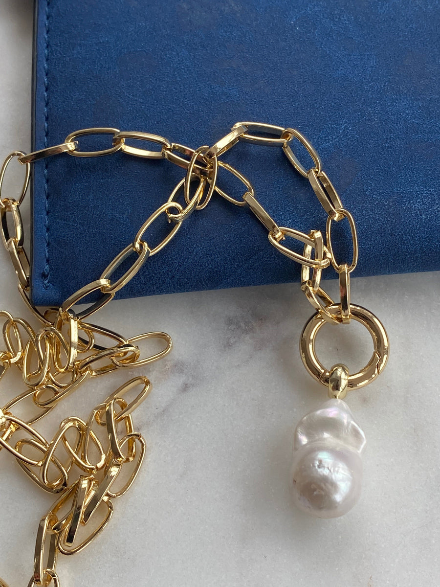Bundle Deal! 14k Gold Baroque Pearl Pendant & Gold Links Chain 75cm