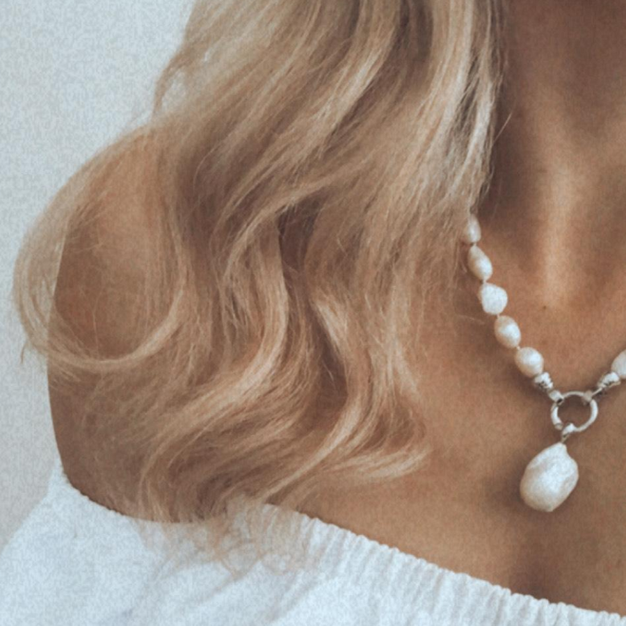Silver Baroque Pearl Necklace 49cm