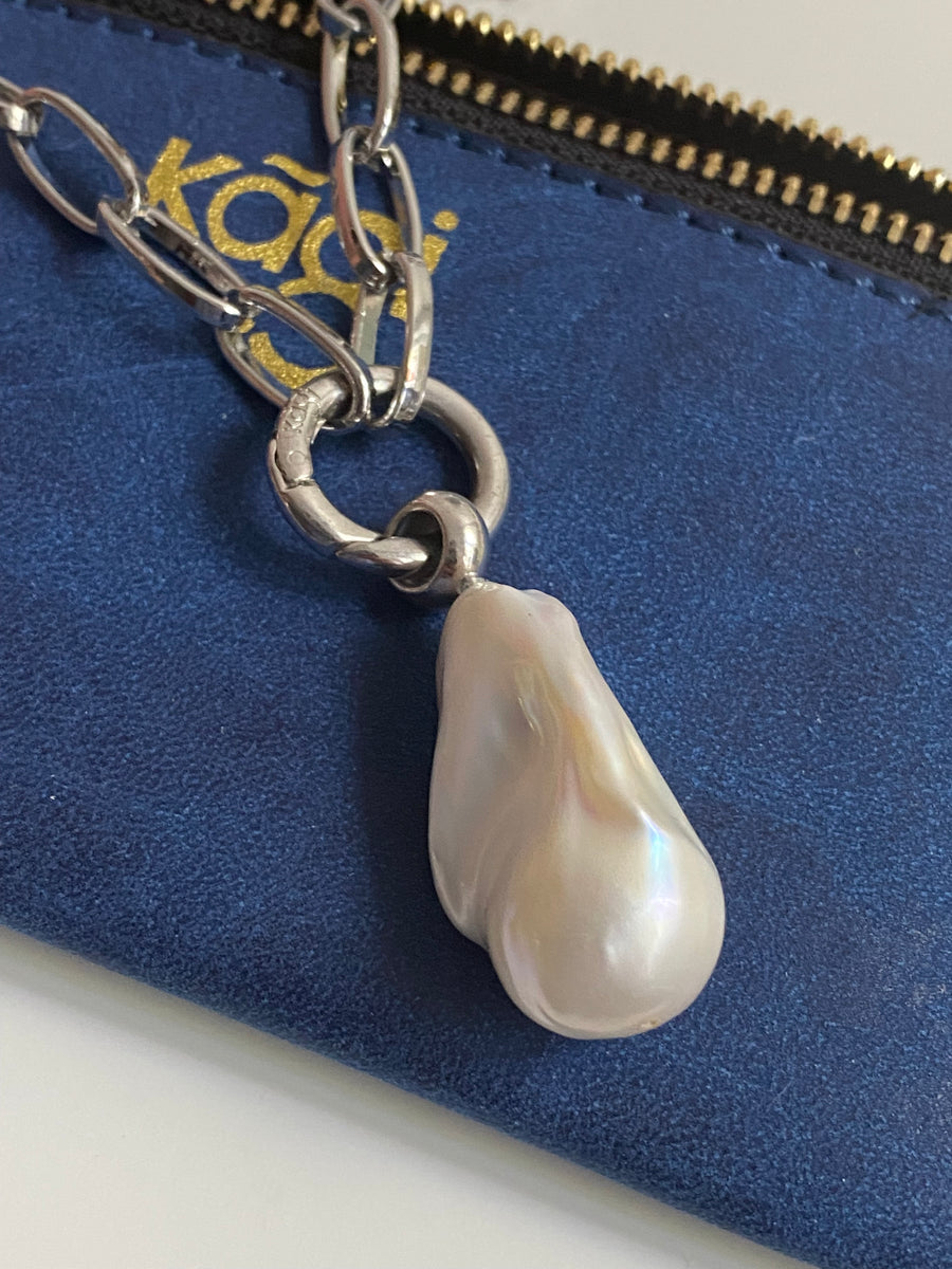 Bundle! Silver Baroque Pearl Pendant + Silver Links Chain 75cm